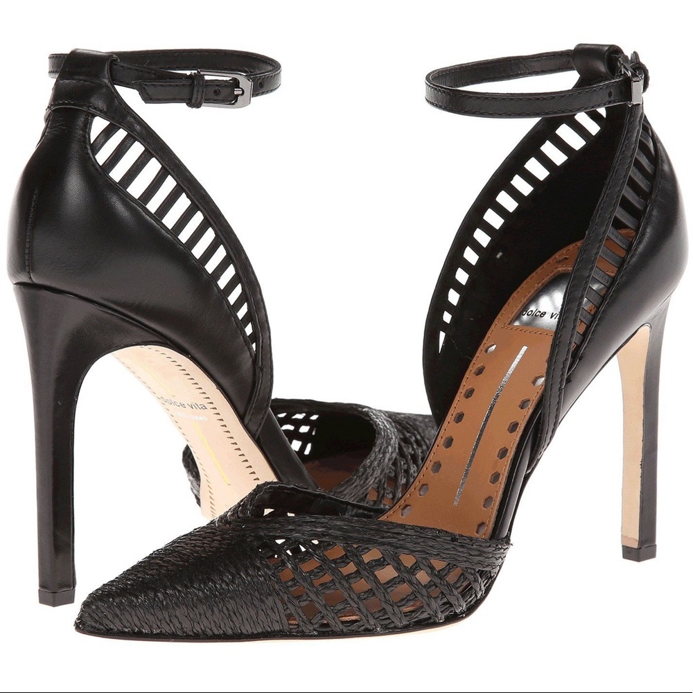 DOLCE VITA Kalila Jute Black Ankle Strap Heels